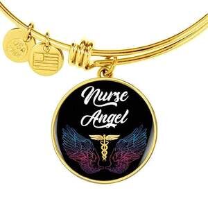 Nurse Angel Personalized Engraved Gold Circle Bangle Bracelet Custom Name